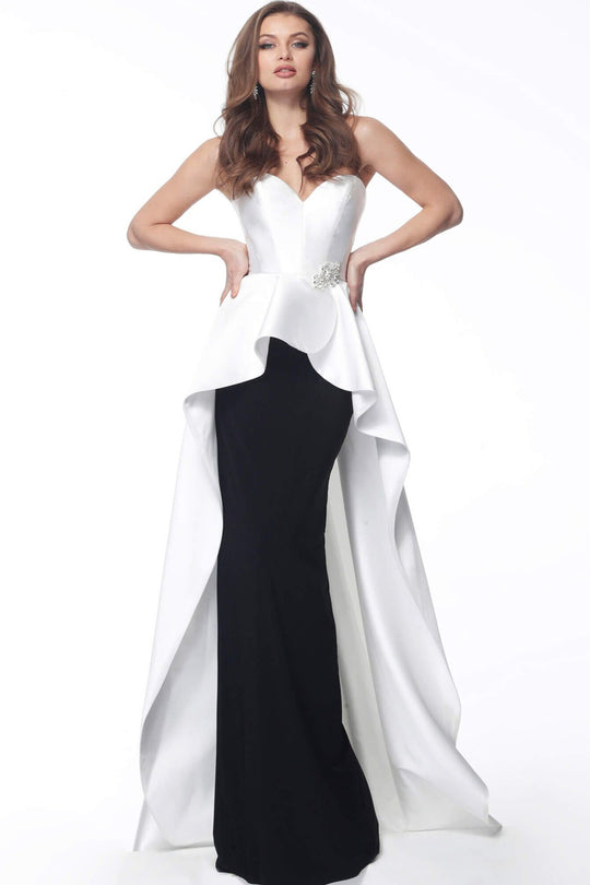 Jovani - 67123 Strapless Sweetheart Long Dress In White and Black