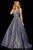 Sherri Hill - 52960 V- Neckline Empire Glitter A Line Dress In Blue and Silver