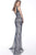 Jovani - 68201 Bateau Embellished Sheath Dress In Blue and Neutral