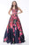 Jovani - JVN67128 Square Neck Floral A-line Dress In Blue and Multi