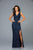 Scala - 48933 Sequined Scalloped V-neck Sheath Dress In Blue