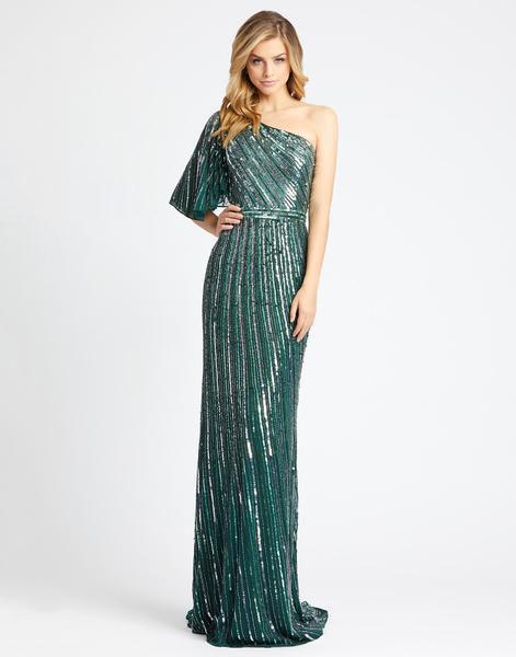 Mac Duggal Evening - 5000D Sequined One Shoulder Sheath Dress In Green