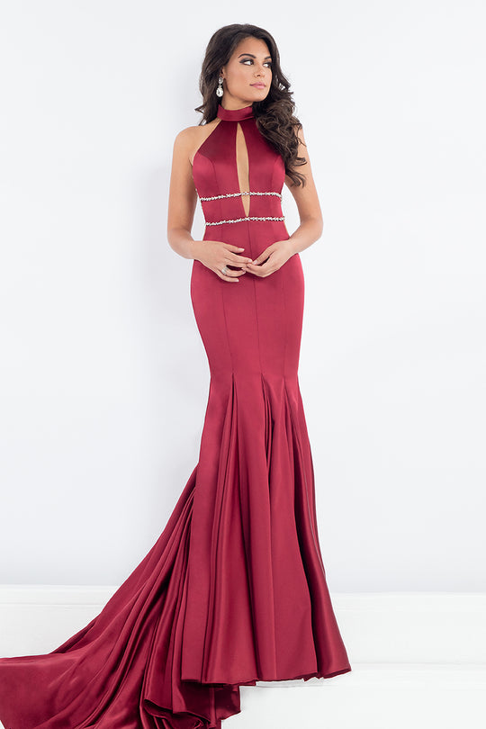 Rachel Allan Prima Donna - 5002 Fitted High Neck Trumpet Gown in Red