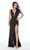 Alyce Paris - 60243 Plunging Fitted Evening Gown with Slit in Black