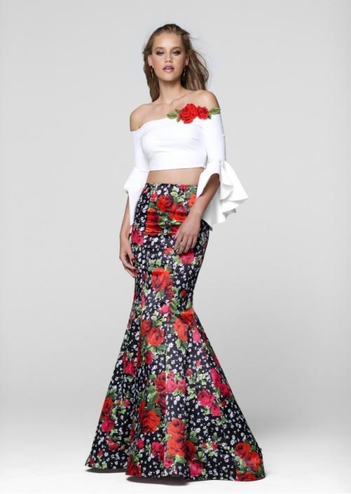 Tarik Ediz - Two Piece Mermaid Gown 50040 in White and Multi-Color