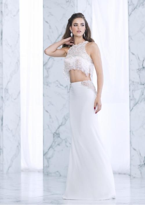 Tarik Ediz - Two Piece Fringe Gown 50047 in White