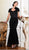 Daymor Couture - 5004 Short Sleeve Floral Accented Queen Anne Gown in Black