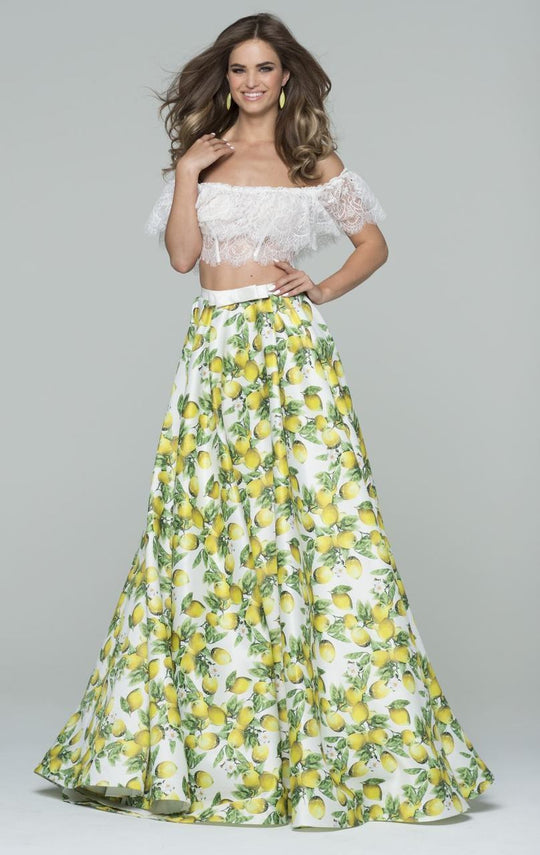 Tarik Ediz - Two Piece Long Dress 50074 in White and Multi-Color