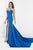Rachel Allan Prima Donna - 5008 Beaded Cap Sleeve Slit Mermaid Gown in Blue