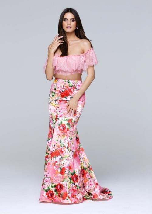 Tarik Ediz -  Two Piece Long Dress 50090 in Pink and Multi-Color