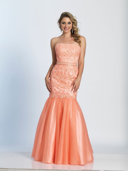 Dave & Johnny - A5009 Beaded Straight Mermaid Gown in Orange