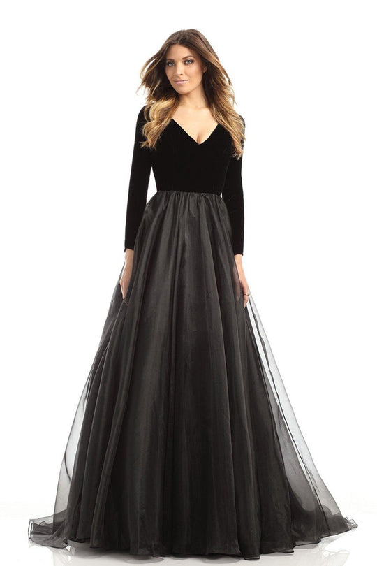 Johnathan Kayne - 5010 Long Sleeved V-neck Ballgown in Black
