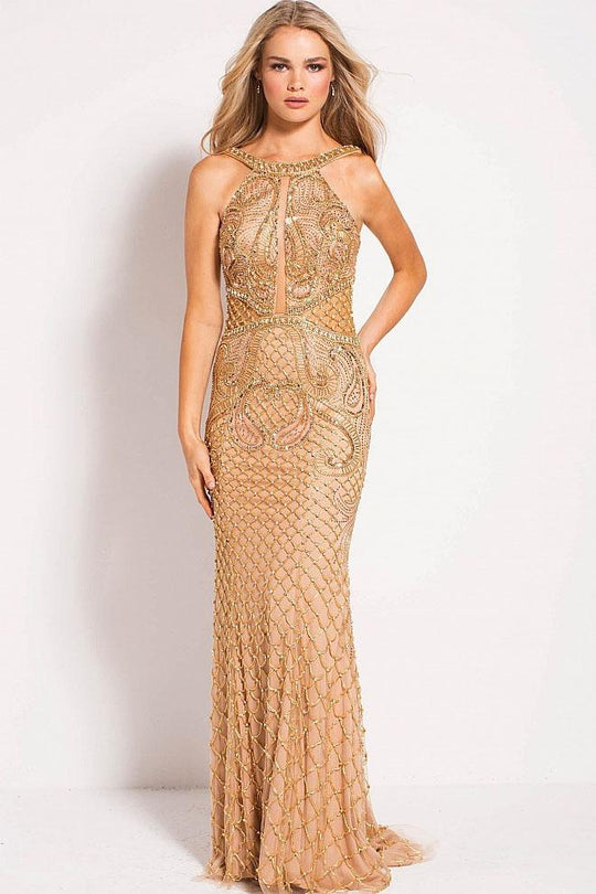 50127 Beaded Halter Neck Sheath Dress