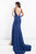 Rachel Allan Prima Donna - 5012 Floral Beaded Low Back Gown with Slit in Blue