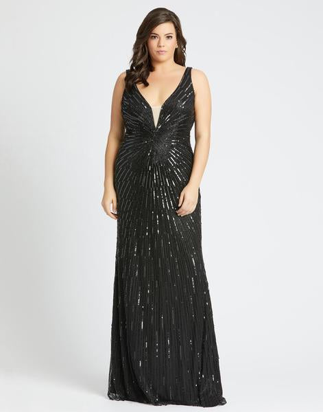 Mac Duggal Fabulouss - 5013F Sequined Low V-Neck and Back Long Gown In Black