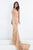 Rachel Allan Prima Donna - 5014 Plunging Lattice Beaded Evening Gown in Neutral