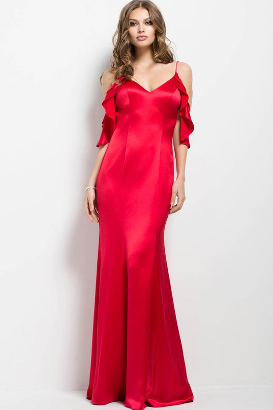50174 Satin V-neck Sheath Dress