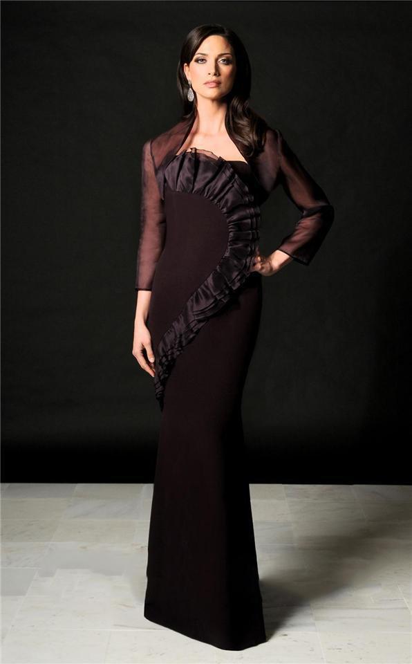 Daymor Couture - Ruffled Bodice Evening Gown with Bolero Jacket  501 in Aubergine