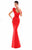 Tarik Ediz - 50206 Ruffle Trimmed Asymmetric Shoulder Fitted Long Gown In Red