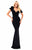 Tarik Ediz - 50206 Ruffle Trimmed Asymmetric Shoulder Fitted Long Gown In Black