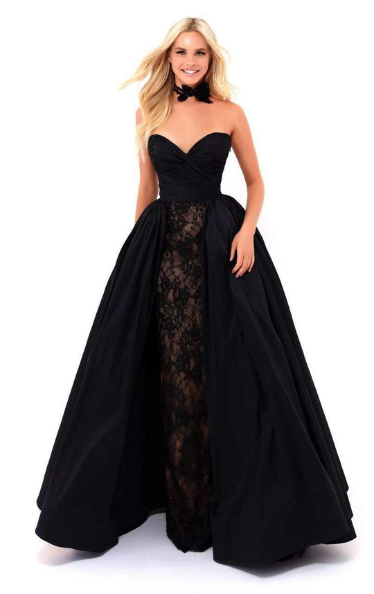 Tarik Ediz - 50216 Strapless Lace with Pleated Ballgown Overskirt In Black
