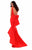 Tarik Ediz - 50238 Illusion Plunging Neckline  High Low Evening Gown In Red