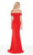 Ruched Off-Shoulder Satin Trumpet Dress in Red