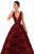 Tarik Ediz - 50250 Plunging V Neck Floral Ballgown In Red