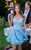 Tarik Ediz - 50256 Beaded Floral Off Shoulder Fringe Dress In Blue