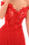 Tarik Ediz - 50256 Beaded Floral Off Shoulder Fringe Dress In Red