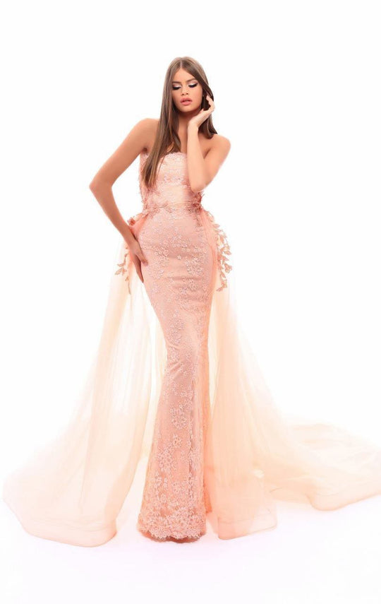 Tarik Ediz - 50257 Floral Embroidered Strapless Tulle Overskirt Gown In Pink