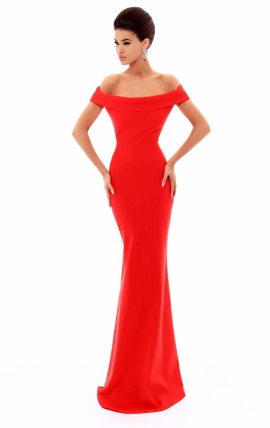 Tarik Ediz - Elegant Off Shoulder Sheath Evening Gown 50274 in Red