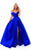 Tarik Ediz - 50280 Fitted Off Shoulder with Ballgown Overskirt in Blue