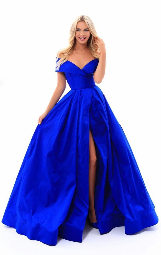 Tarik Ediz - 50280 Fitted Off Shoulder with Ballgown Overskirt in Blue
