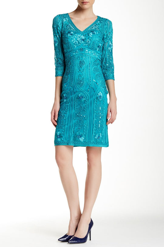 Sue Wong - Rosette Embroidered Dress N5366 in Blue