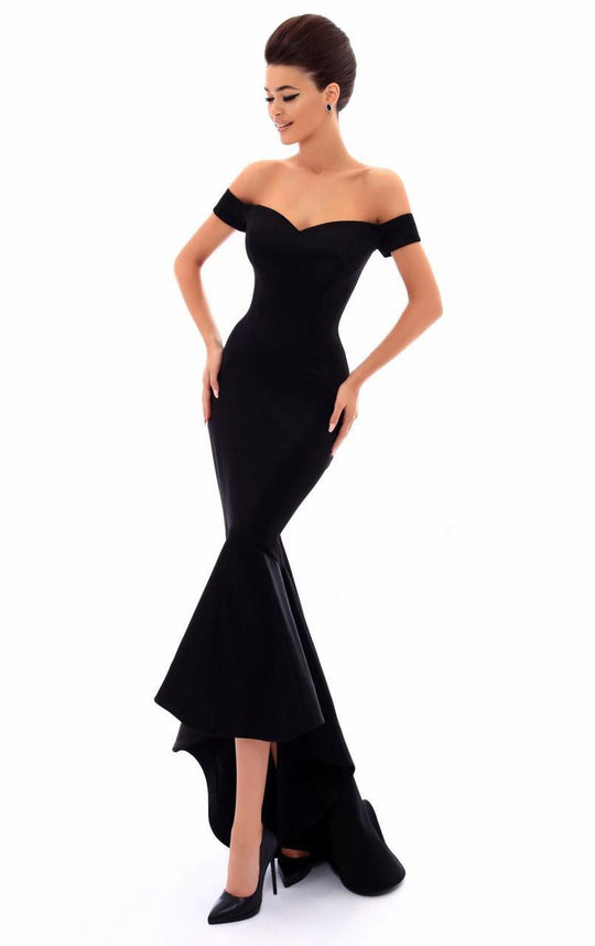 Tarik Ediz - 50284 Off-Shoulder High Low Mermaid Gown In Black