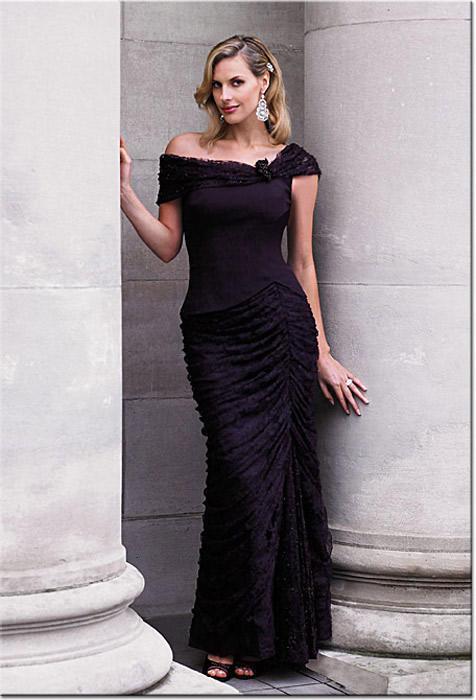 Daymor Couture - 5029 Asymmetrical Off-Shoulder Lace Gown in Black