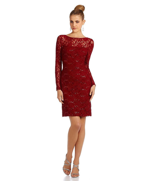 JS Collections - Lace Bateau Neck Dress 862609 in Red