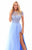 Tarik Ediz - 50317 Beaded Lace Sheer Slit Evening Gown In Blue