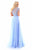 Tarik Ediz - 50317 Beaded Lace Sheer Slit Evening Gown In Blue