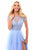 Tarik Ediz - 50317 Beaded Lace Sheer Slit Evening Gown In Blue
