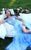 Tarik Ediz - 50317 Beaded Lace Sheer Slit Evening Gown In Blue