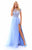 Tarik Ediz - 50317 Beaded Lace Sheer Slit Evening Gown In Blue