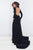 Rachel Allan - 5031 Long Sleeve Beaded High Neck Velvet Gown in Black
