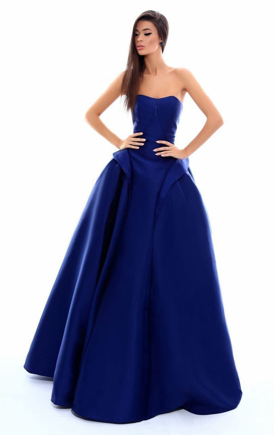 Tarik Ediz - 50325 Strapless Fitted Folded Ballgown In Blue