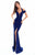 Tarik Ediz - 50335 Plunging Off-Shoulder High Slit Mermaid Gown In Blue