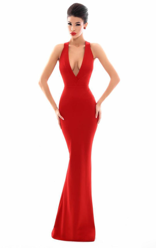 Tarik Ediz - 50337 Crisscrossed Low Open Back Mermaid Gown In Red