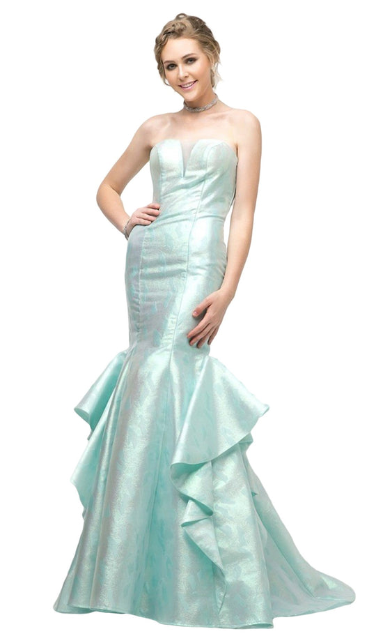 Cinderella Divine - A5033 Strapless Jacquard Layered Mermaid Gown In Green