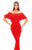 Tarik Ediz - 50347 Laser-Cut Batwing Sleeve Off Shoulder Mermaid Gown In Red