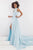 Rachel Allan - 5035 Plunging Cutout Bejeweled High Neck Gown in Blue